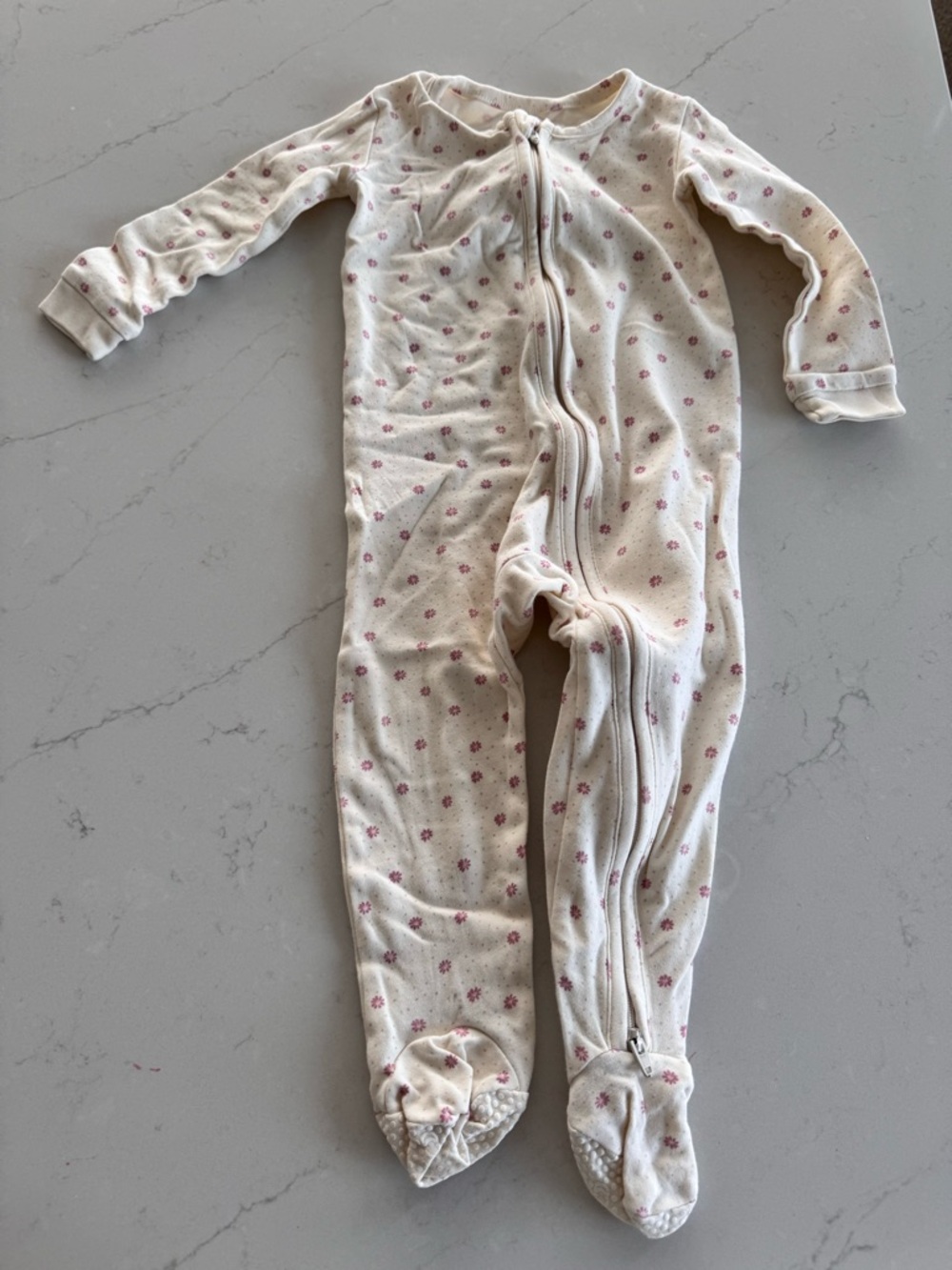 Colored Organics Cream Footed One-Piece with Pink Floral Dots
